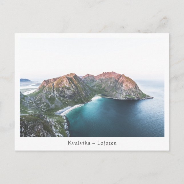 Norgen Kvalvika Lofoten Islands Vykort (Framsida)