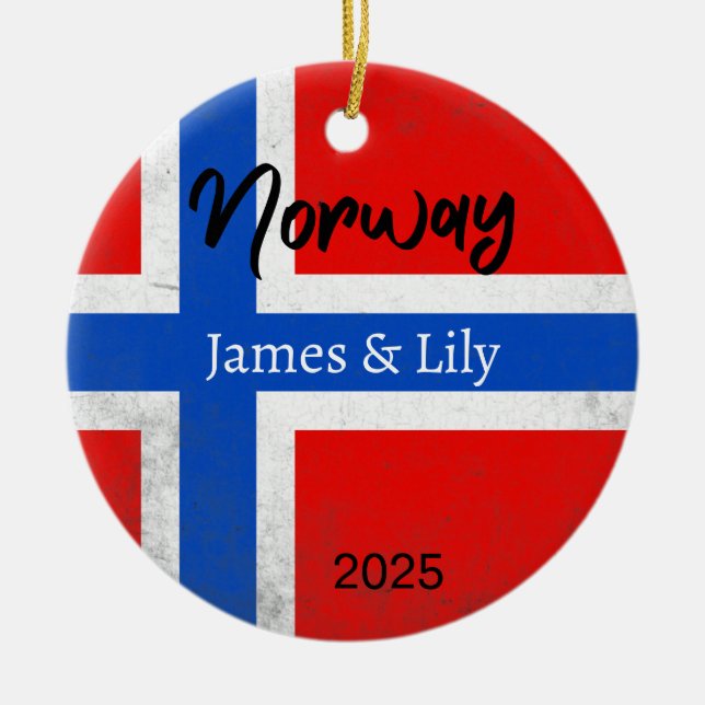 Norgens Flagga Ornament, Personligens Norge Julgransprydnad Keramik (Framsidan)