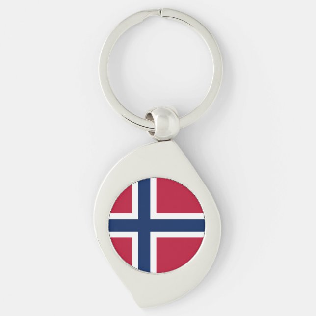 Norges flagga swirl silverfärgad nyckelring (Framsidan)