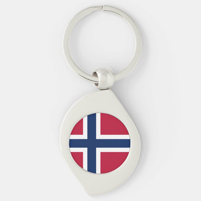 Norges flagga swirl silverfärgad nyckelring (Framsidan)