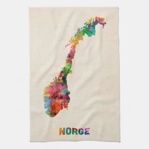 Norgevattenfärgkarta Kökshandduk