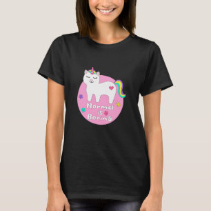 Normal är tråkig Kawaii Unicorn-vit & rosa T Shirt