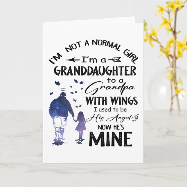 Normal Girl Grandpa med Vingar Angel Kort (Gul blomma)