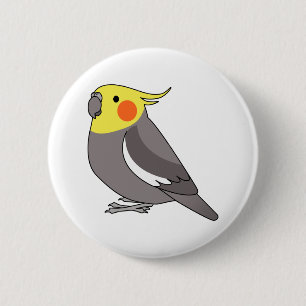 Normal grått cockatiel parrot tecknad teckning knapp