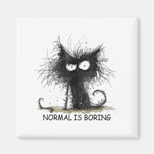Normal Is Boring Funny Cat Graphic Tee Men Women  Magnet (Framsidan)