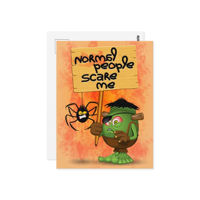 "Normal People Skrämmer mig" Humous Frankenstein Vykort (Fram/Back In Situ)