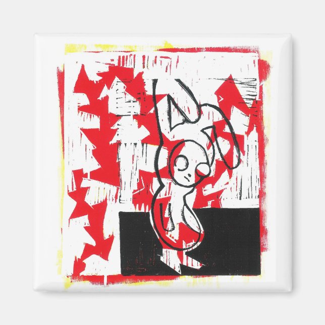 Norman Bunny Square Magnet (röd) (Framsidan)