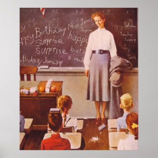 Norman Rockwell Lärare Födelsedag Vintage Konst Poster