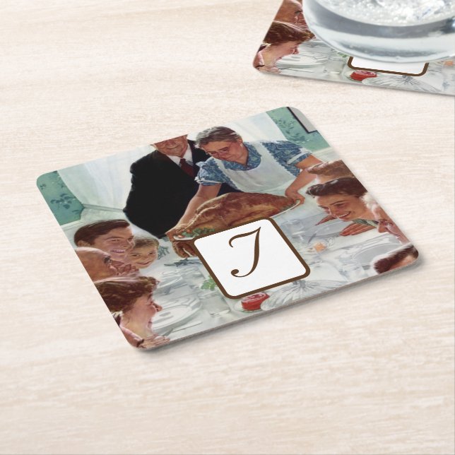 Norman Rockwell Monogrammed Thanksgiving Underlägg Papper Kvadrat (Vinklad)