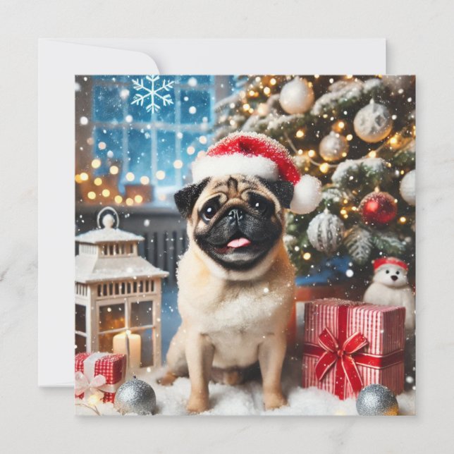 Norman T Pug Snowy  Julkort (Framsida)