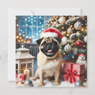 Norman T Pug Snowy  Julkort