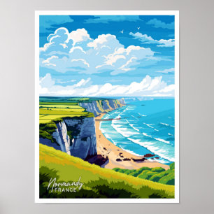 Normandie Frankrike Art Travel Vintage illustratio Poster