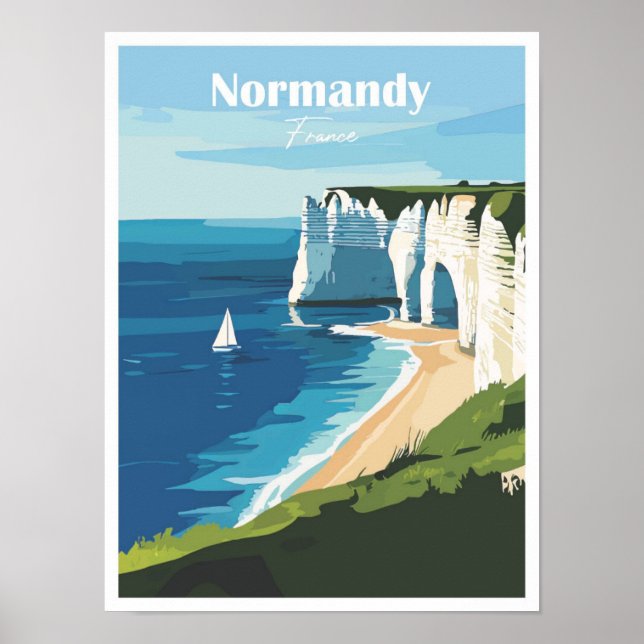 Normandie Frankrike Artwork Travel Ställe illustra Poster (Framsidan)