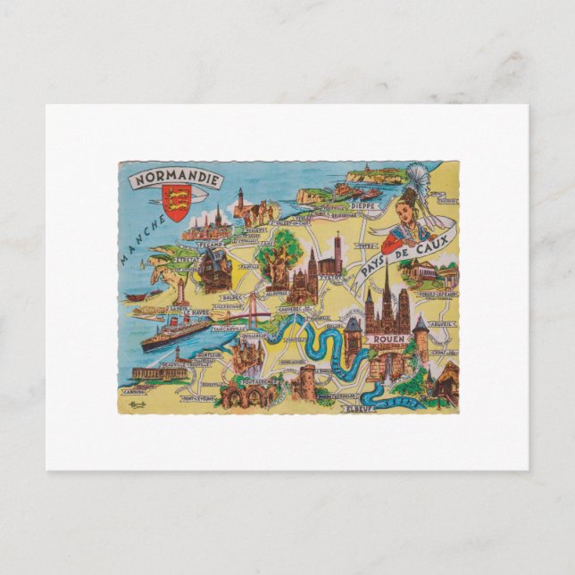 Normandie karta vykort (Framsida)