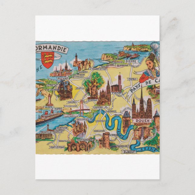 Normandie karta vykort (Framsida)