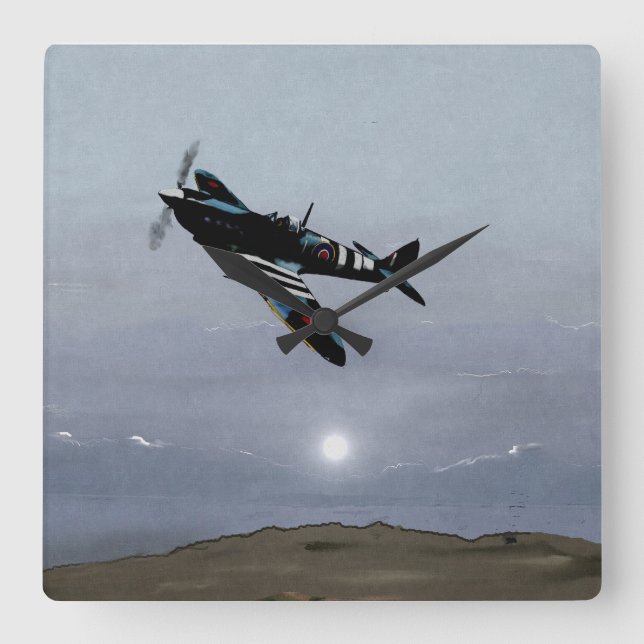 Normandie Spitfire Fyrkantig Klocka (Framsida)