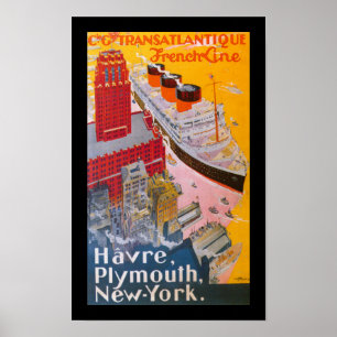 Normandie vid New York Harbor Poster
