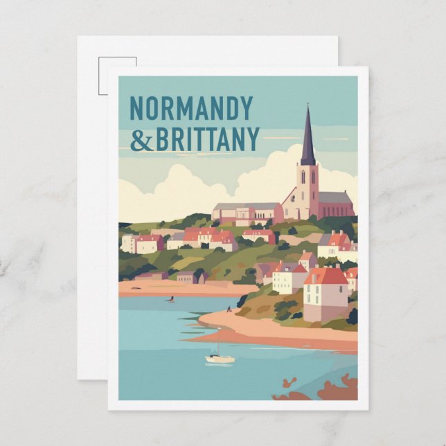 Normandy and Brittany vintage Travel Vykort (Fram/baksida)