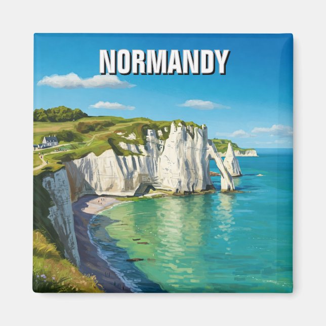 Normandy Frankrike Étretat Cliffs Magnet (Framsidan)