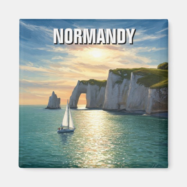 Normandy Frankrike Étretat Cliffs Magnet (Framsidan)