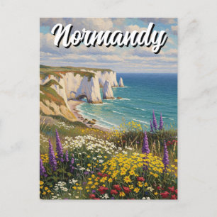 Normandy Frankrike Étretat Cliffs Wildblommor Vykort