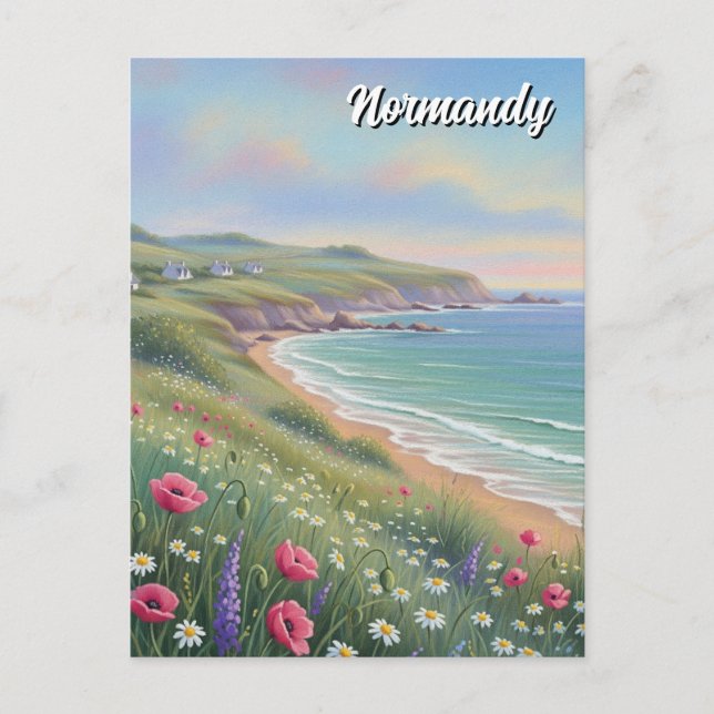 Normandy Frankrike Étretat Cliffs Wildblommor Vykort (Framsida)
