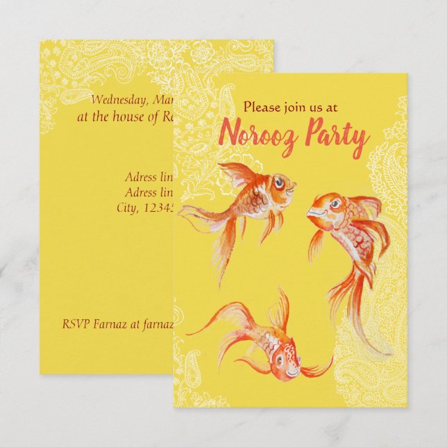 Noroz party Goldfish orange Inbjudningar (Fram/baksida)
