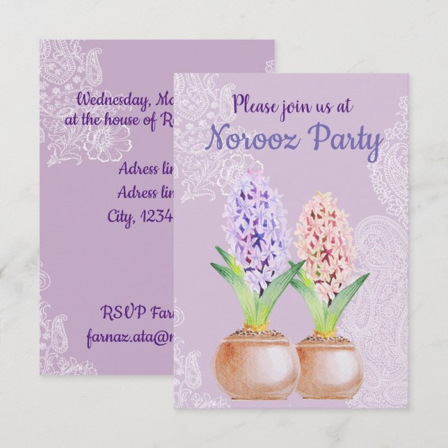 Noroz party Hyacinth lila Inbjudningar (Fram/baksida)