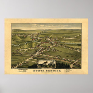 Norr Berwick MIG panorama- Birdseye beskådar 1877 Poster