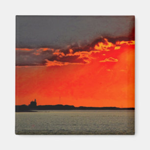 Norr fyr för kvarterö på solnedgångmålning magnet