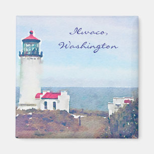 Norr Head fyr Ilwaco, WA-vattenfärgtryck Magnet
