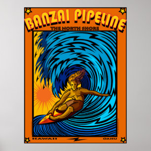 NORR KUST HAWAII OAHU FÖR SURFA POSTER