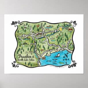 Norr Lake Tahoe kartaaffisch Poster
