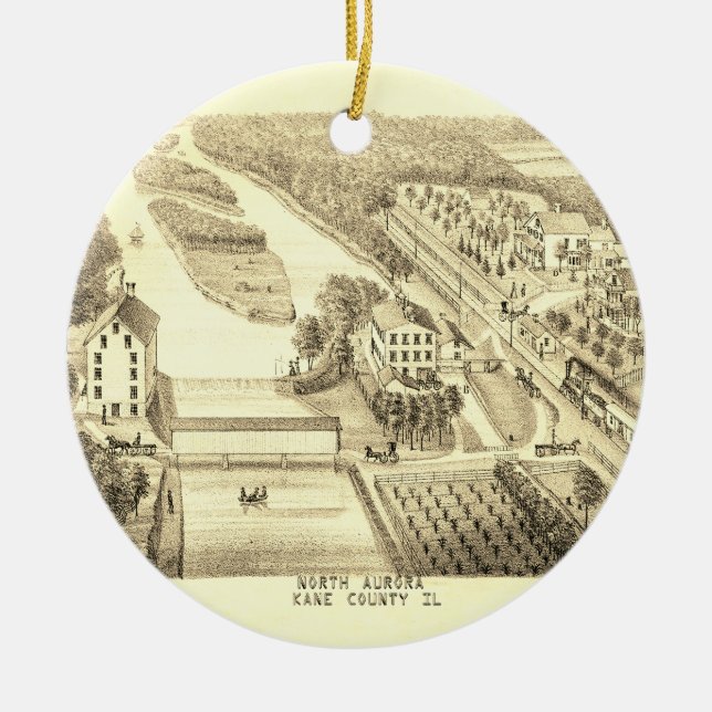 Norra Auroran Illinois Stone Lithograph 1871 Art. Julgransprydnad Keramik (Framsidan)