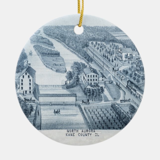 Norra Auroran Illinois Stone Lithograph 1871 Art. Julgransprydnad Keramik (Framsidan)