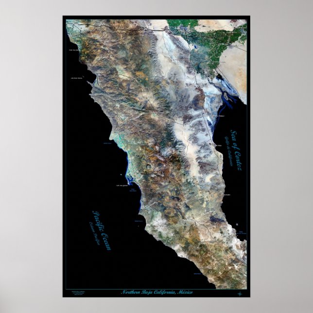 Norra Baja Kalifornien, Mexiko poster via satellit (Framsidan)