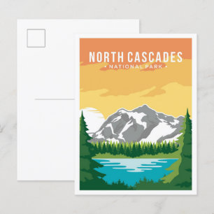 Norra Cascades Art Vintage resor Illustration Vykort