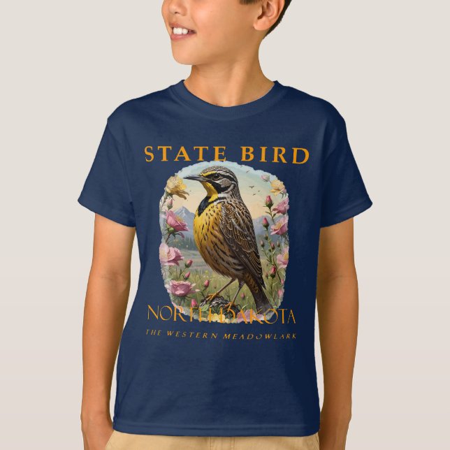 Norra Dakota Territory Bird Western Meadowlark T Shirt (Framsida)