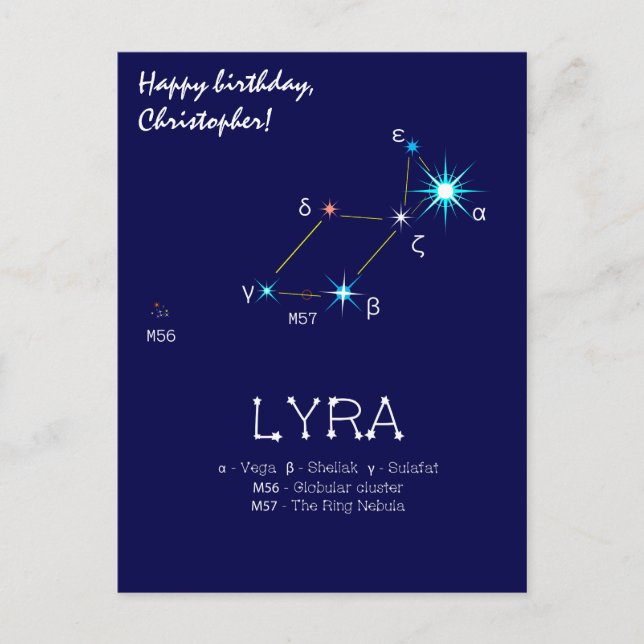 Norra Hemisphere Constellation Lyra Vykort (Framsida)
