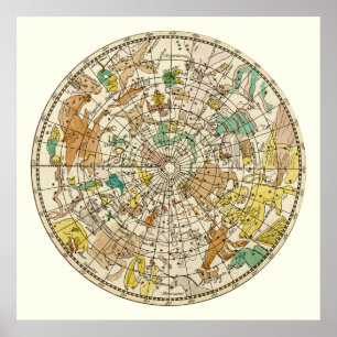 Norra Himlar-stjärndiagram och konstellationer Kar Poster