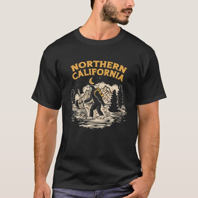 Norra Kalifornien Hiking Bigfoot Nattberg T Shirt (Framsida)