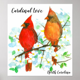 Norra kardinal Love birds North Carolina Poster