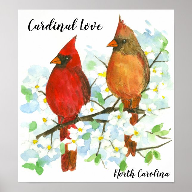 Norra kardinal Love birds North Carolina Poster (Framsidan)