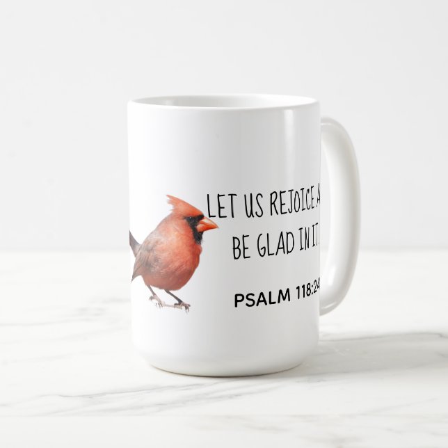 Norra kardinalen, w Verse från Psalm 118:24 Kaffemugg (Framsida höger)