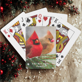 Norra kardinalerna i Winter Family Namn i Gräs Trä Casinokort