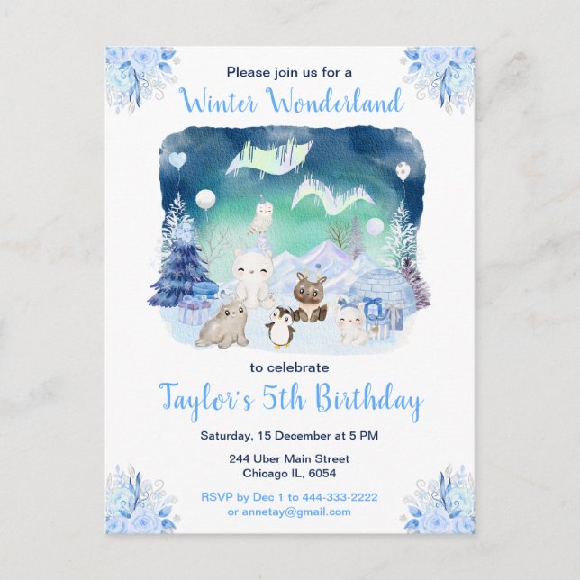 Norra Ljus arktiska djur födelsedag Vykort (Framsida)