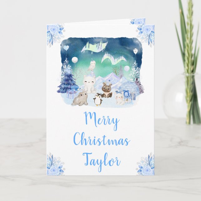 Norra Ljus arktiska djur God jul Helgkort (Framsida)