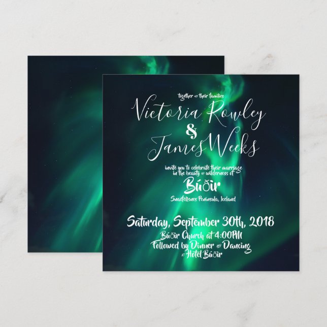 Norra Ljus / Aurora Borealis Bröllop Inbjudningar (Fram/baksida)