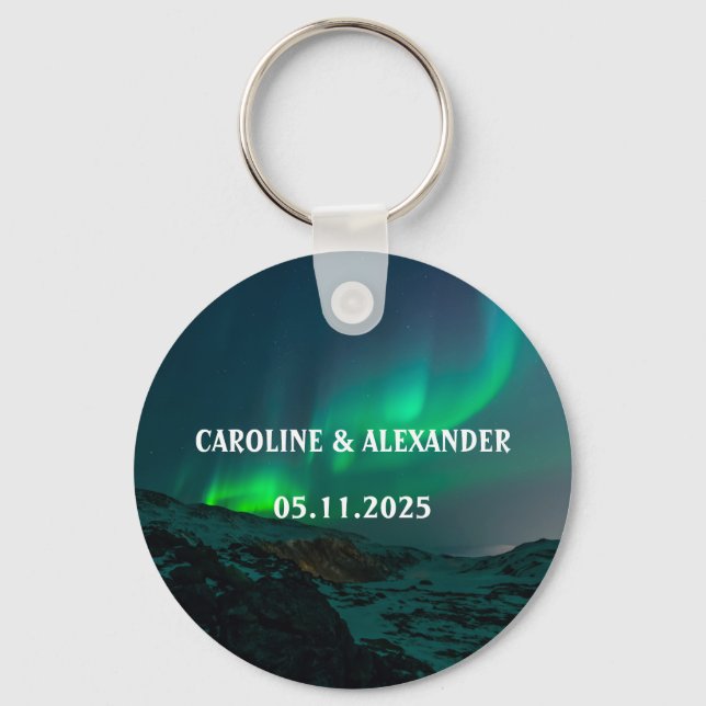 Norra Ljus Aurora Borealis Night Himlar Bröllop Nyckelring (Framsida)