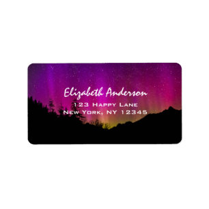 Norra Ljus Aurora Borealis Starry Night Himlar Adressetikett